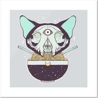 Cat Skull Raman Noodle Bowl Posters and Art